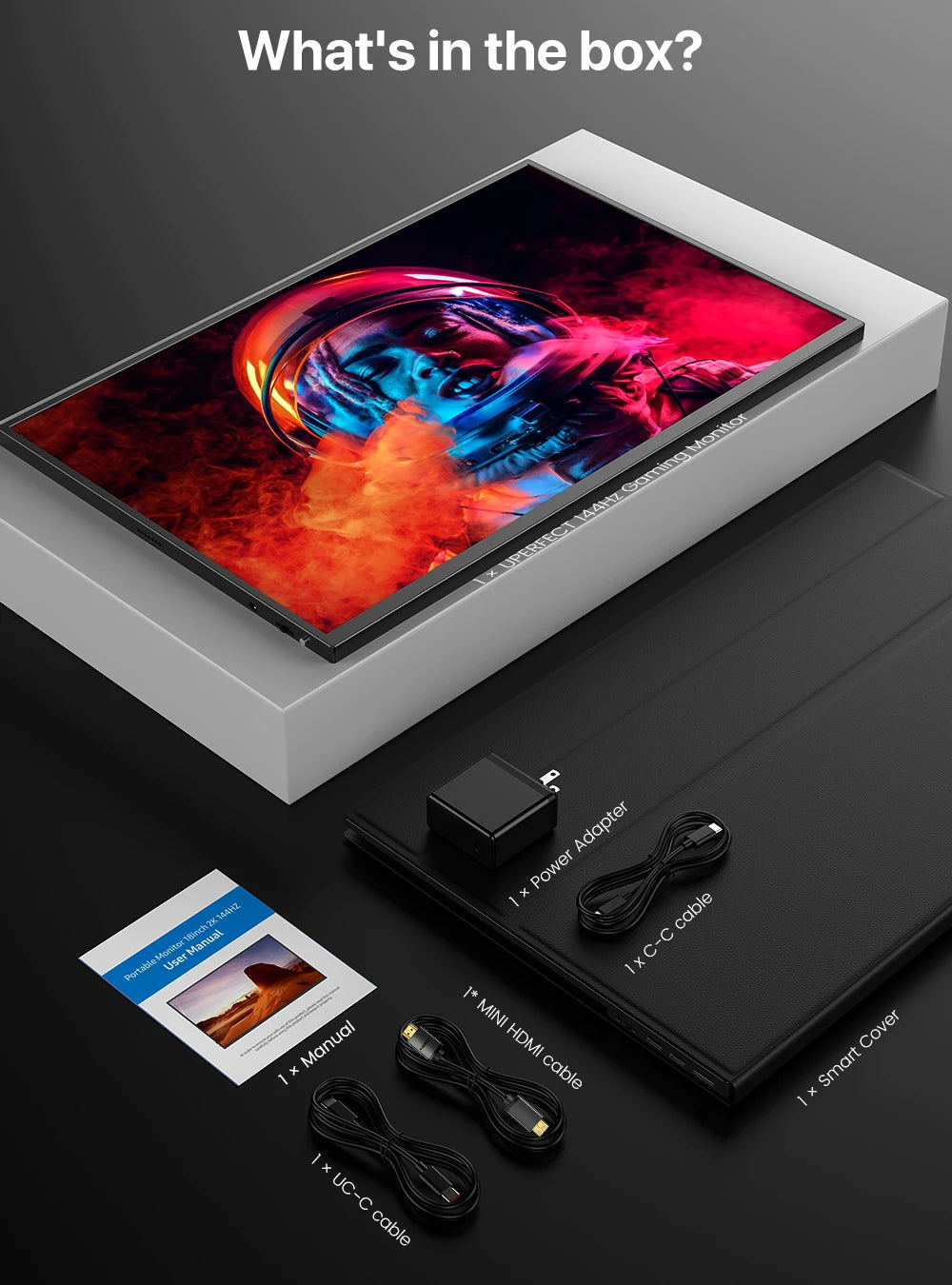 UPERFECT UGame 18 2K 144Hz Gaming Monitor 2560x1600 QHD 100% DCI-P3 Portable HDMI USB C Display For Laptop PC Mac Phone XBOX PS5