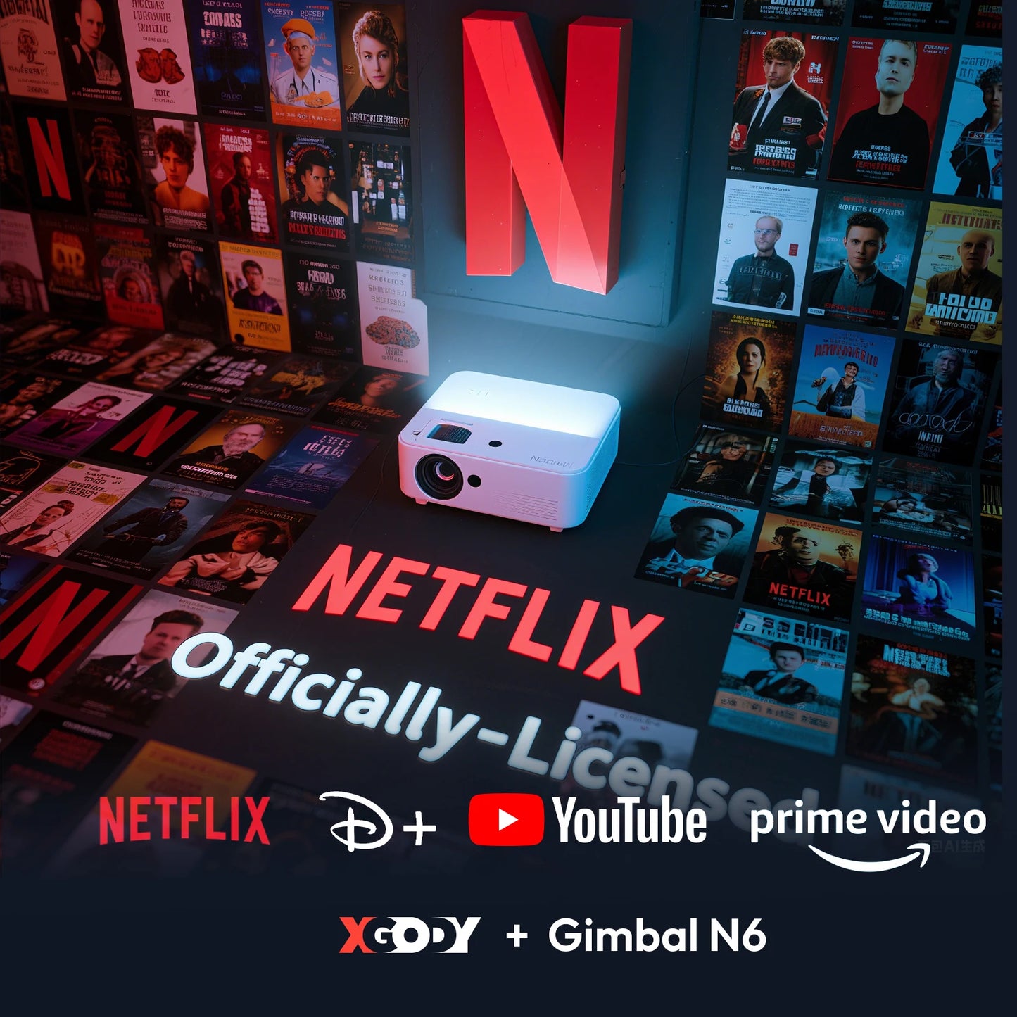 XGODY Netflix Official 4K Supported Smart projector 650 Ansi AI Voice Recognition Auto Focus & Keystone Projector for Home Movie