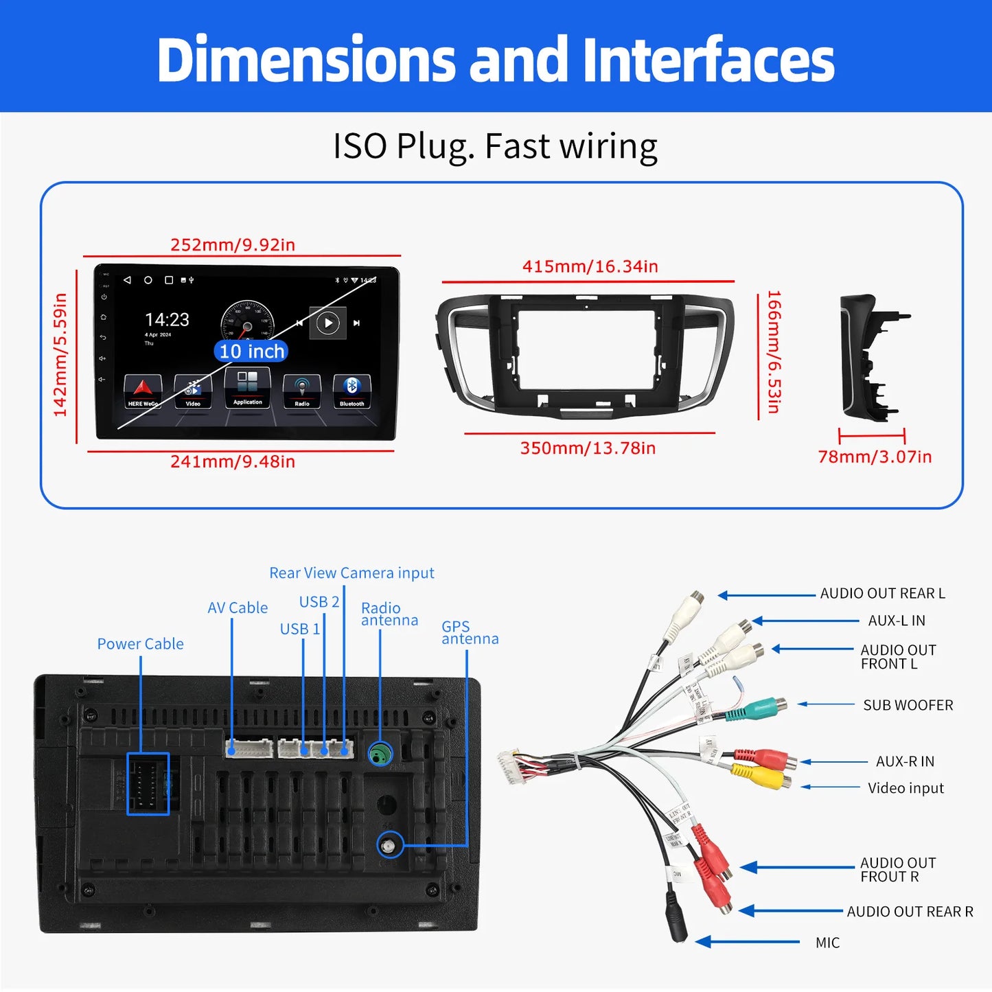 2+32G Apple Carplay For Honda Accord 2014-2017 Android 14 10" Car Stereo GPS Navigation Bluetooth FM/RDS Radio IPS Touch Screen