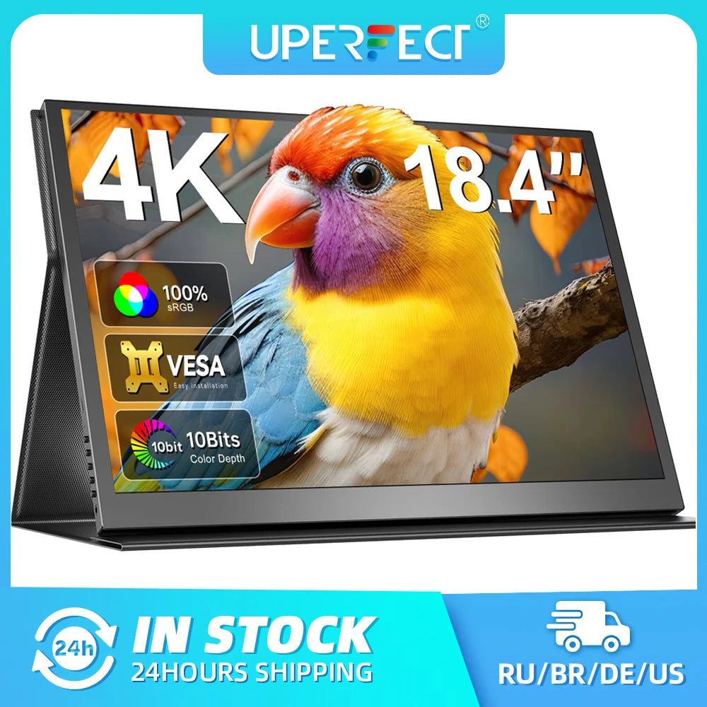 UPERFECT 4K Portable Monitor 18.4" 3840 x 2160 UHD USB-C HDMI FreeSync HDR External Computer Display with Speakers Cover VESA