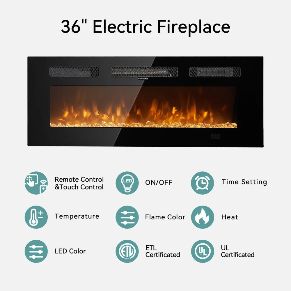 70'' Floating TV Stand with 36"Electric Fireplace, Entertainment Center Wall Mounted,Modern Wood Media TV Console with Fireplace
