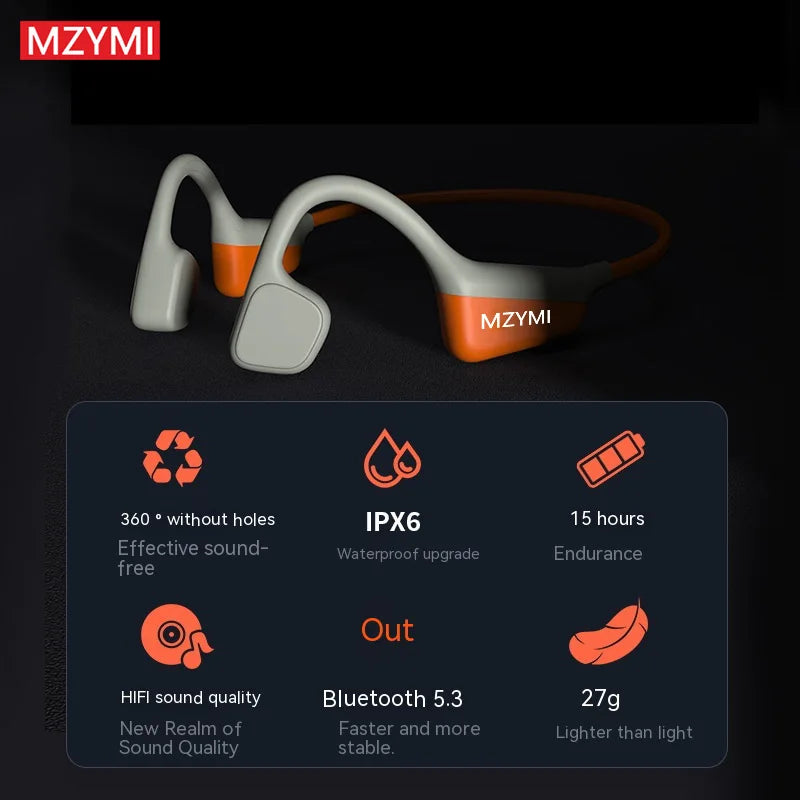 MZYMI Bone Conduction Sport Headphones I18PRO Neckband Bluetooth 5.3 Earphones Hifi Sound Running Wireless Headset TWS Earbuds