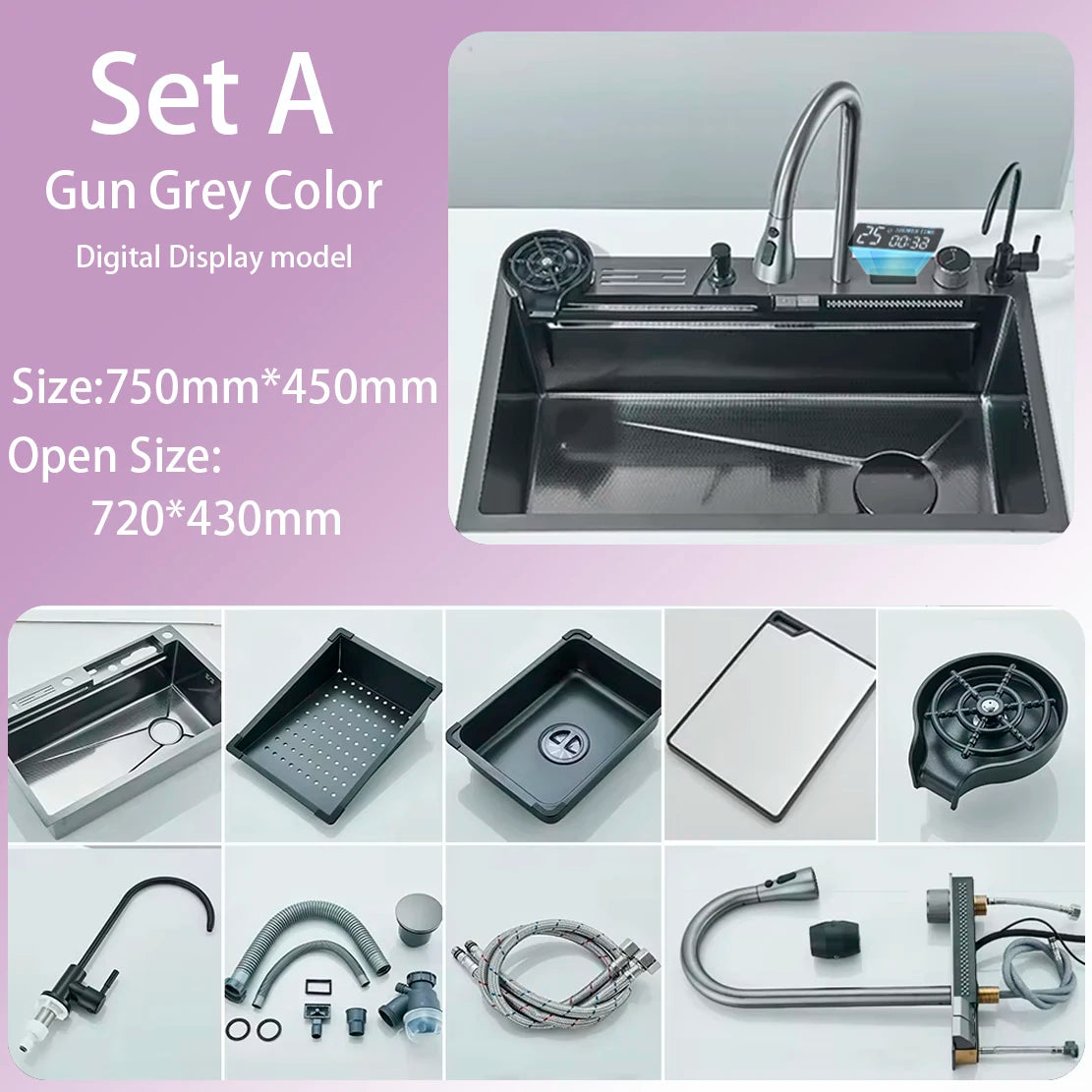 Kitchen Sink Faucet Large Integrate Digital Display Multi-Function Buttons Waterfall Soap Dispenser Cup Washer Kitchen Sink