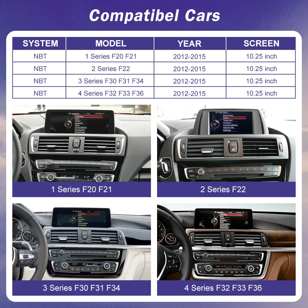 1920*720 Multimedia Touch Screen For BMW 1/2/3/4 Series F20/F21/F22/F30/F31 F33 F34 F36 Android Auto NBT System Wireless Carplay