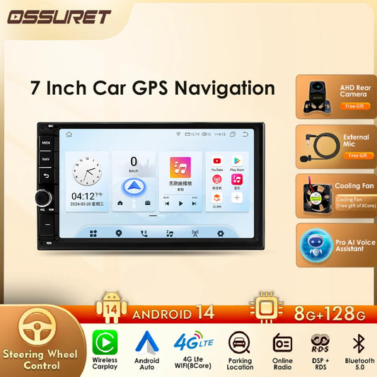 Latest Android 14 Octa Core 4G RAM 64G ROM DSP Universal Double 2 Din Car Radio Multimedia Player GPS Navigator Autoradio RDS FM