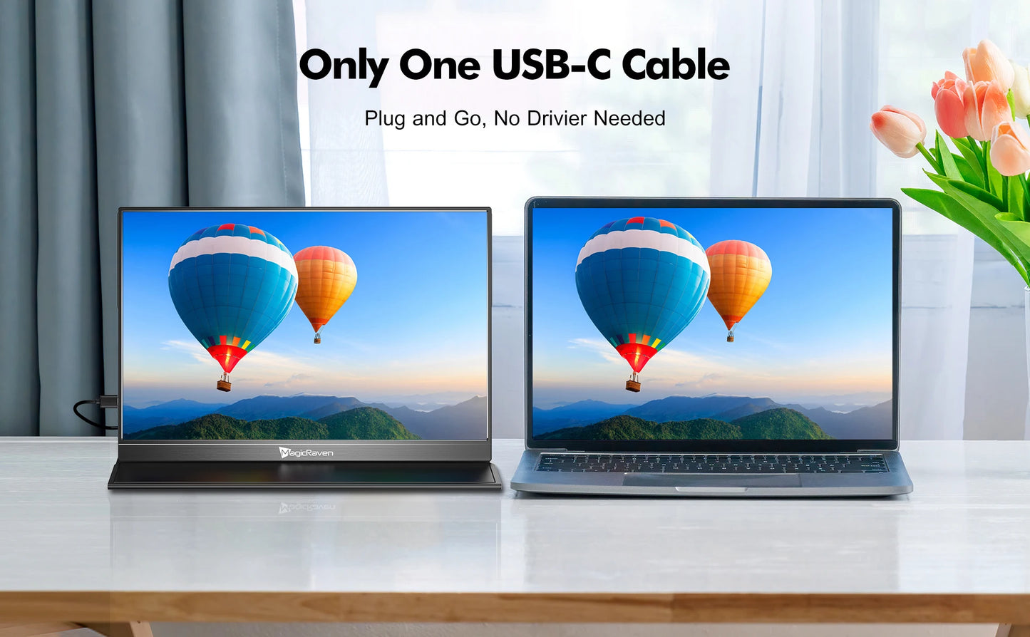 Amoudo 16 Inch 3840*2400P 60Hz Portable Monitor Dual USB C HDMI Second Computer Screen for PS4/5 Xbox Switch MAC PC Phone