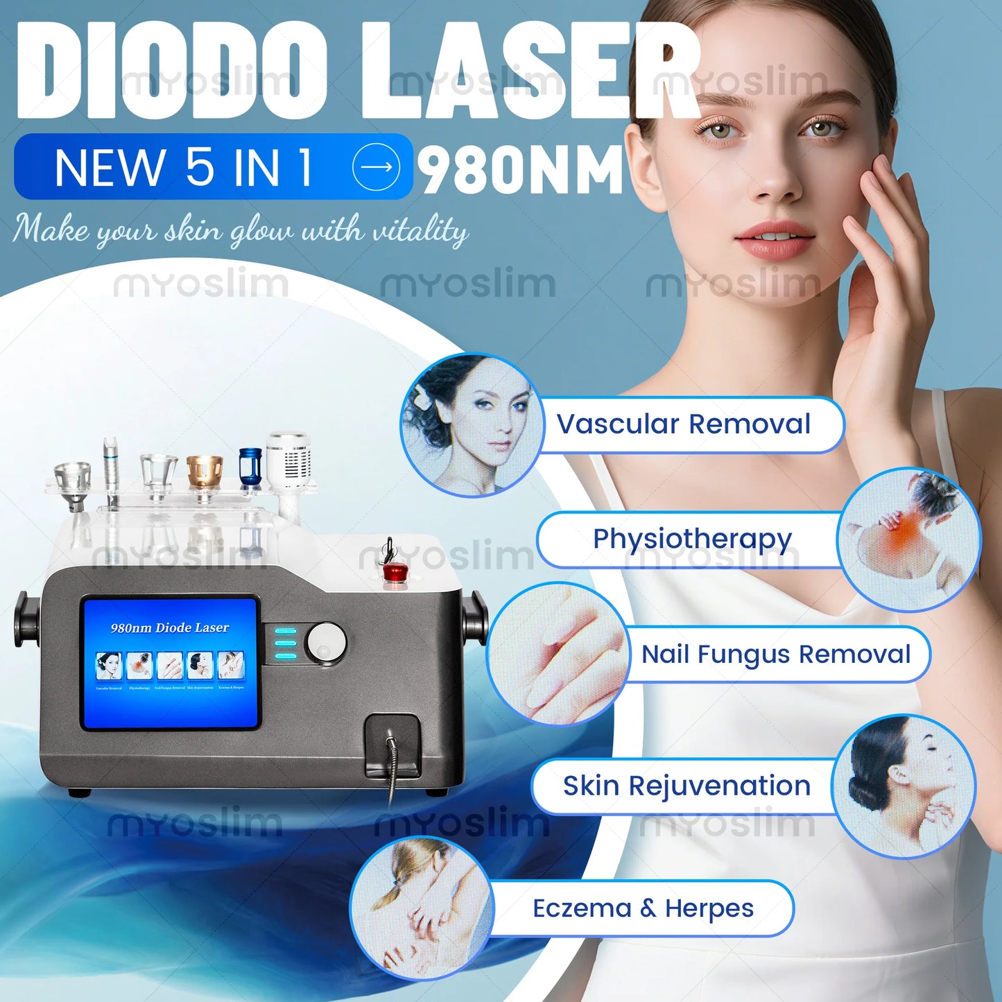 30 W 5in 1 Capillary Removal Machine Professional 980nm Diode Laser Blood Vessel Removal Pink Spider Vein Removal Salon