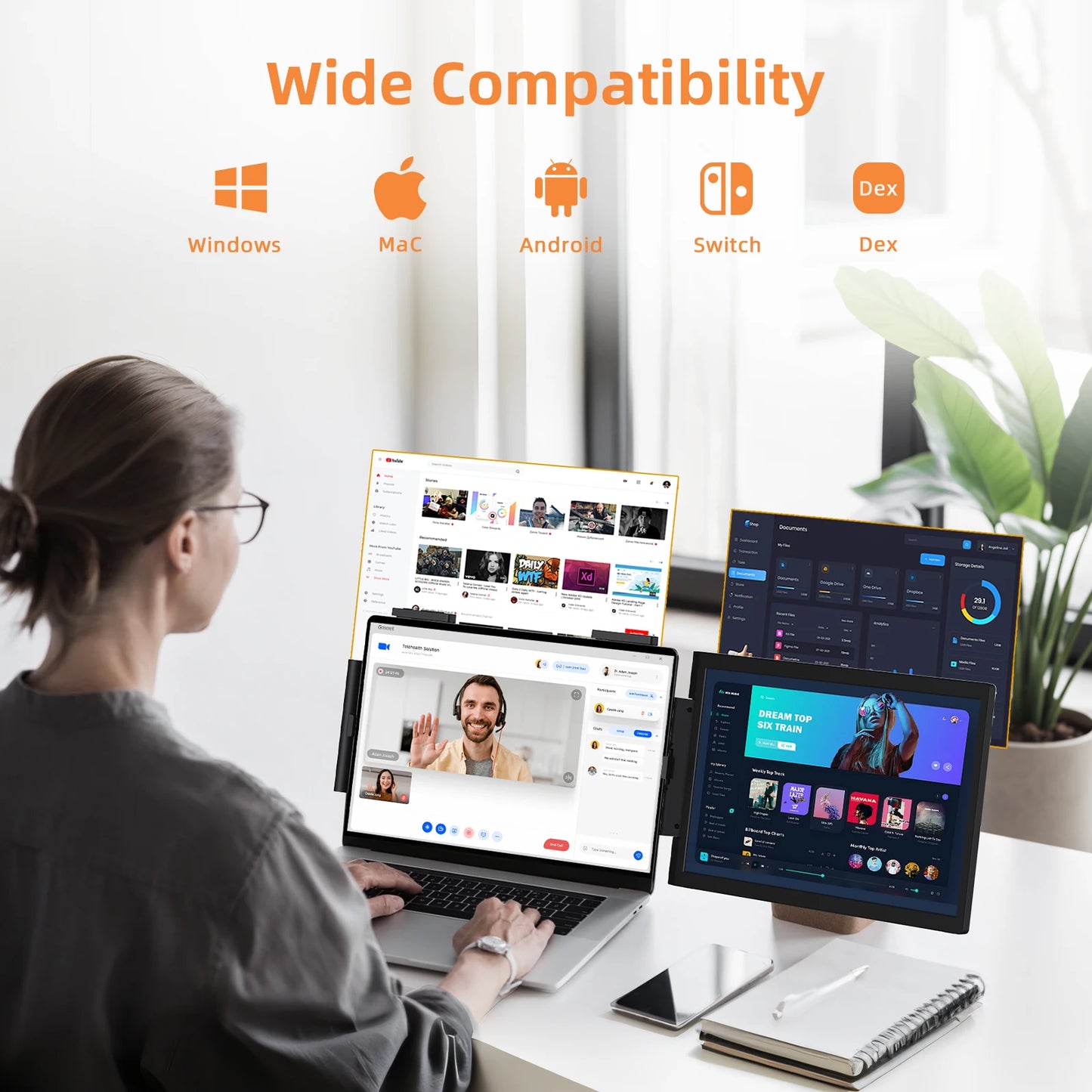 Amoudo 14 Inch Laptop Screen Extender 1920*1080P IPS Portable Monitor with USB-C HDMI Port for Windows Mac Switch PS5 Xbox