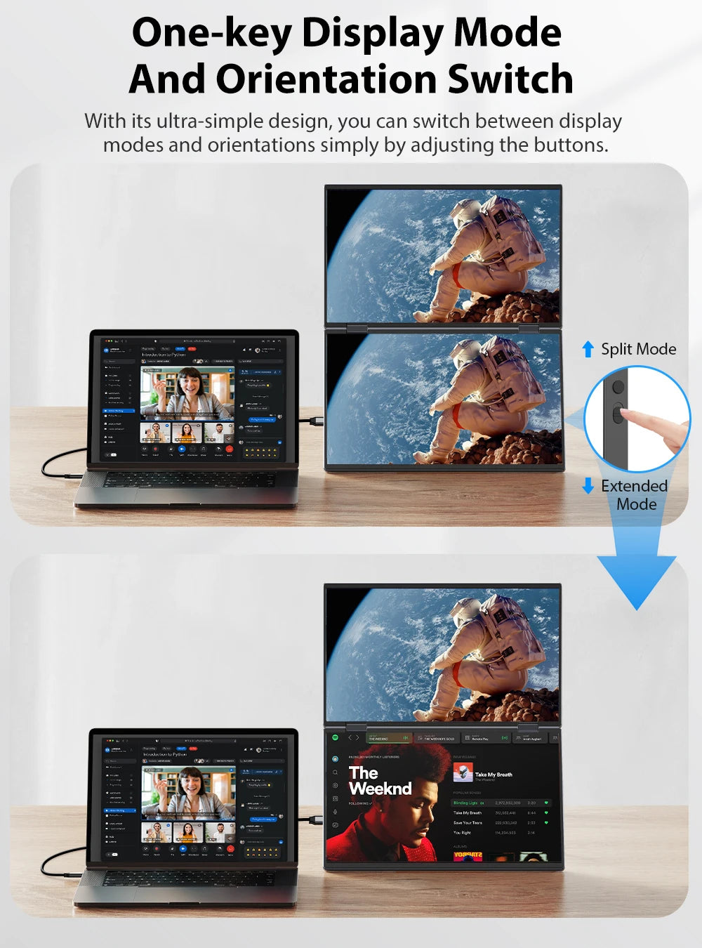 EVICIV 15.6" Dual Portable Monitor for Laptop Screen Extender 1080P HDR 360° Folding Stacked Triple Monitor with Stand for PC