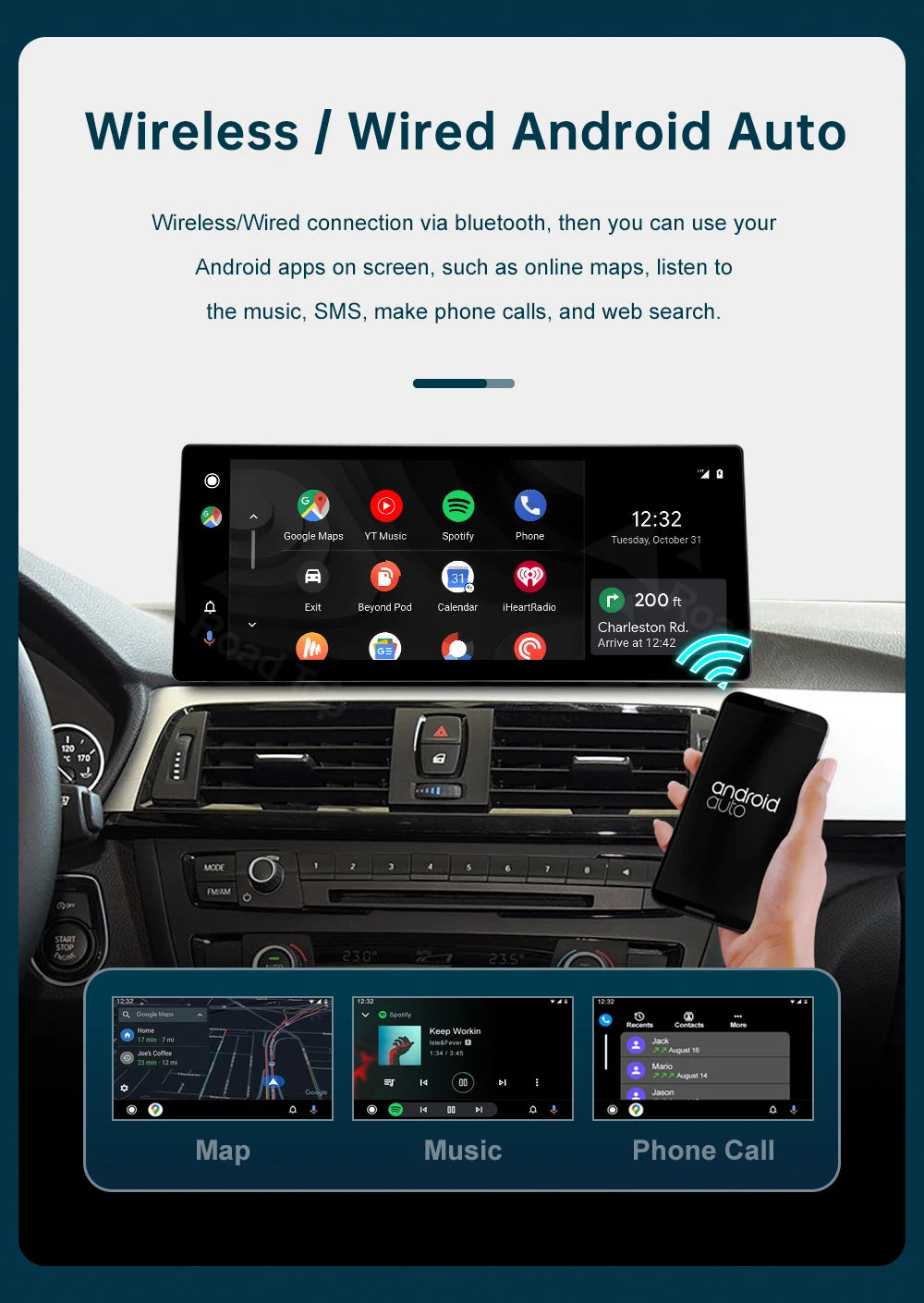 12.3 Wireless CarPlay Linux System Multimedia Display For BMW Series 3 4 F30 F31 F32 F33 F34 F36 2012-2018 Android Auto Airplay