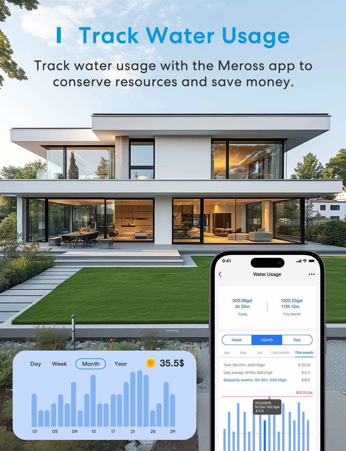 Meross Smart Sprinkler Timer Wifi Hose Faucet Timer with Brass with Tracking & Alerts Function