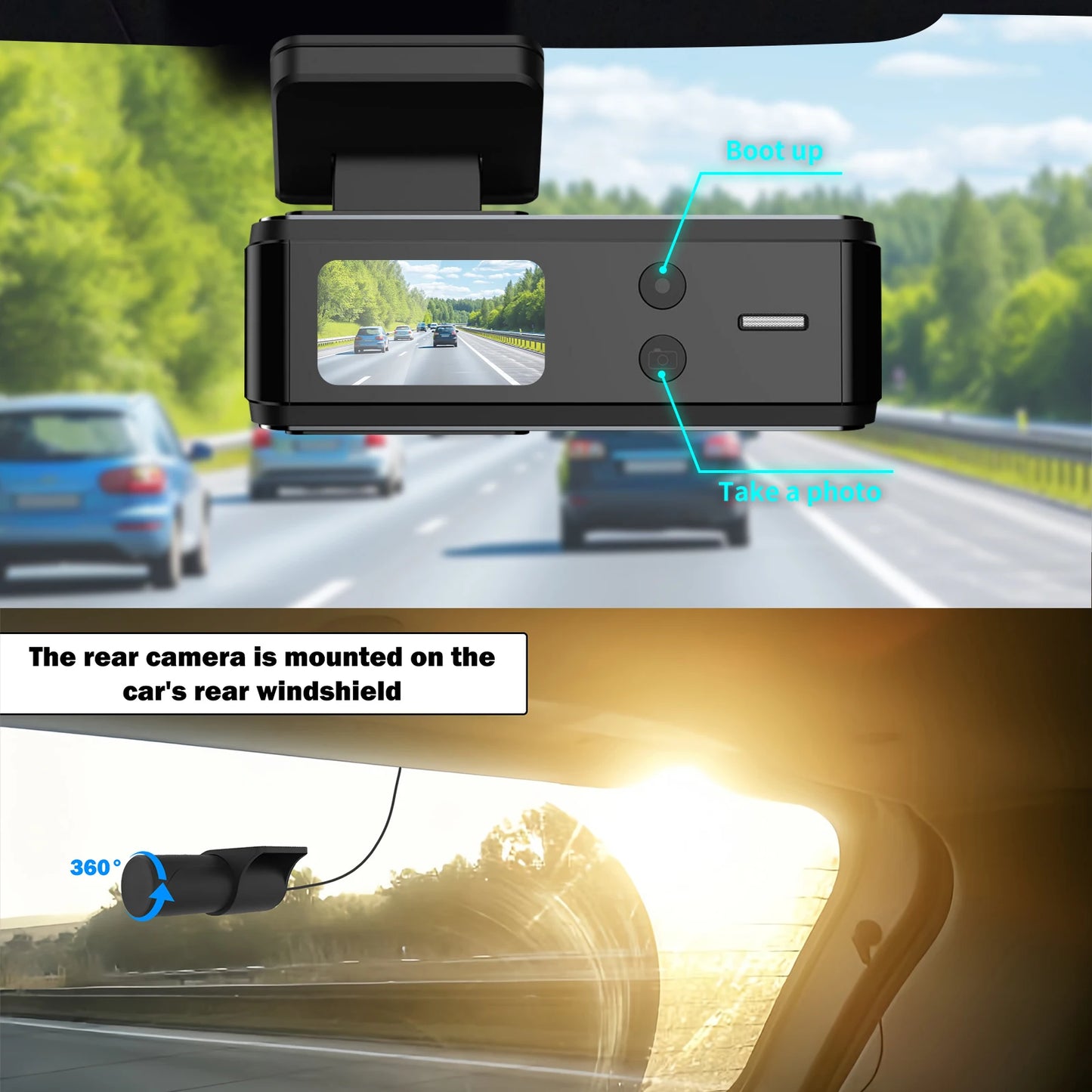 Aprilboy K8 WIFI Car Dash Cam 4K 2160P Car DVR Front and Rear Dual Lens Auto Car Camera with Night Vision G-Sensor 24H Monitor