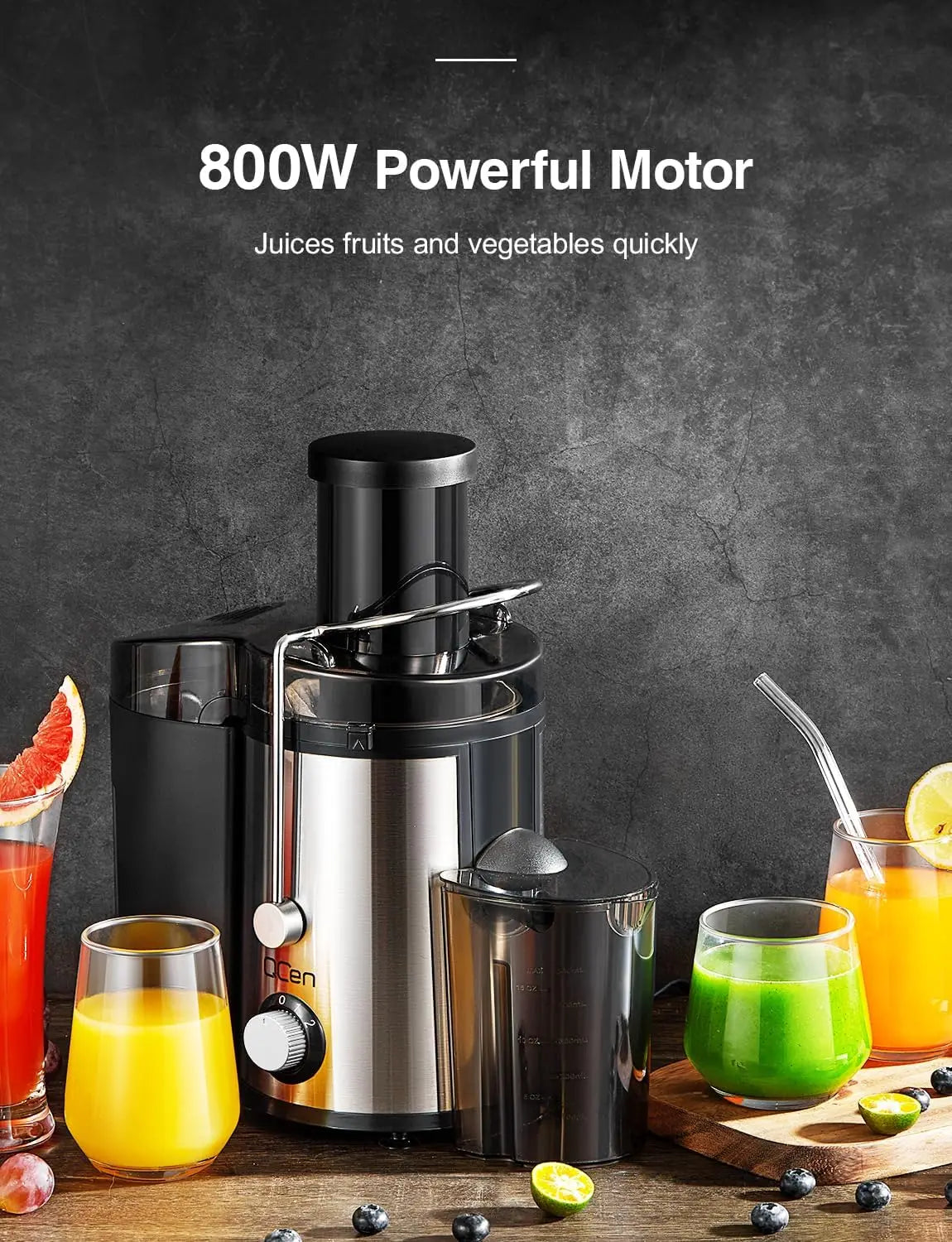 Juicer Machine, 800W Centrifugal Juicer Extractor with Wide Mouth 3” Feed Chute for Fruit Vegetable, Easy to Clean, Stainle