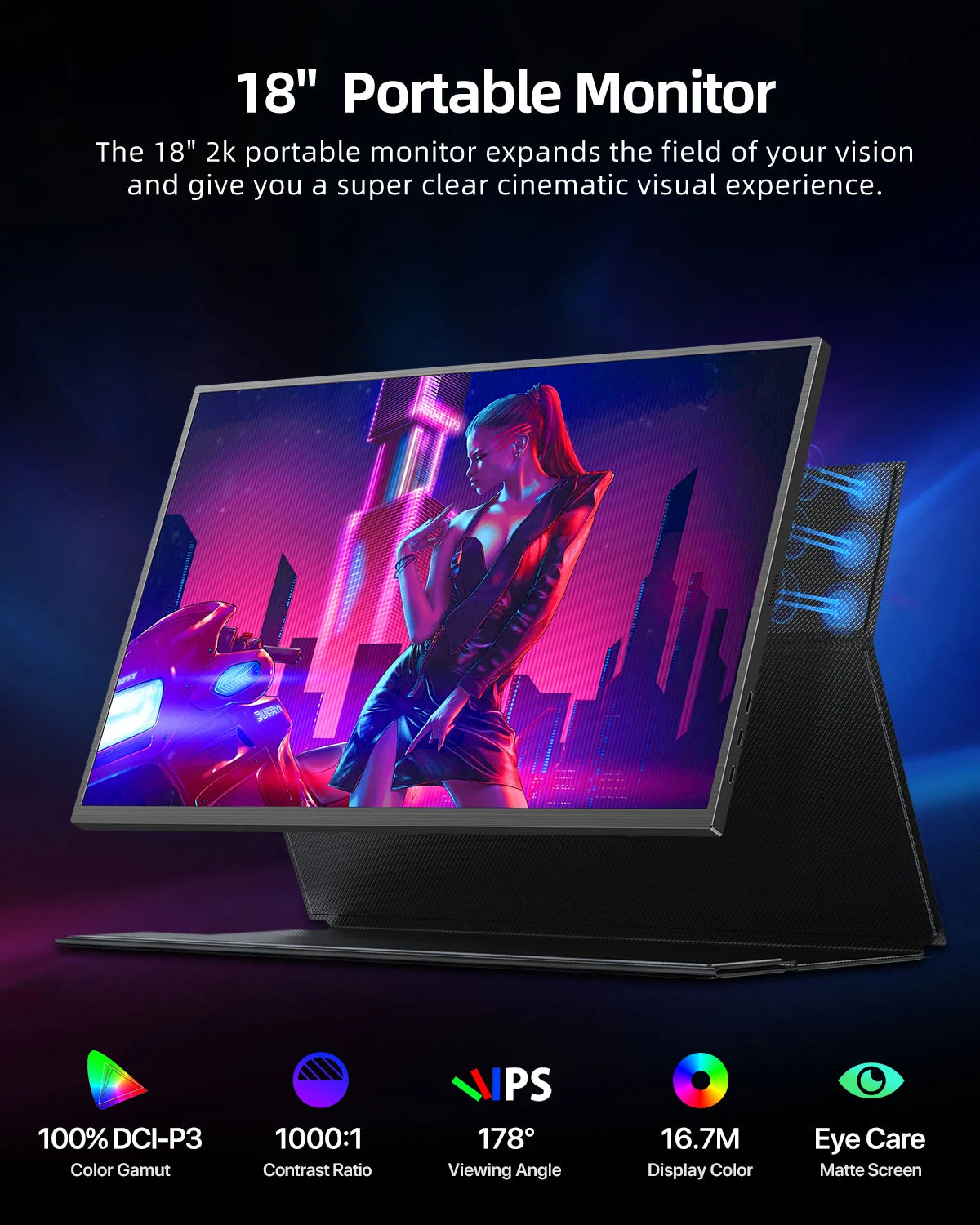 EVICIV 2K 144Hz Portable Monitor 18" 100%DCI-P3 HDMI Computer Gaming Display HDR Freesync Laptop Screen Extender For Steam Deck