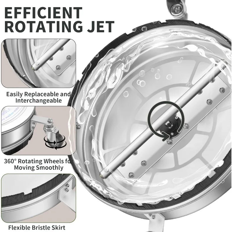 Washer Surface Cleaner with 4 Wheels - Stainless Steel Dual Handle Surface Cleaner for Pressure Washer Attachment f