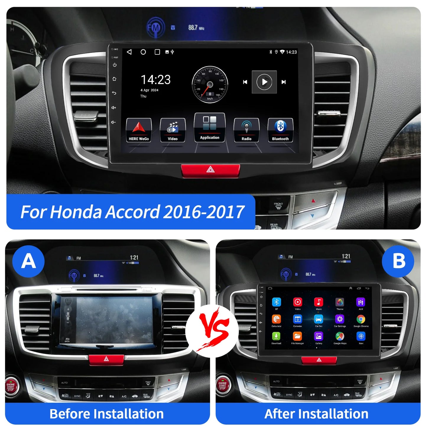 2+32G Apple Carplay For Honda Accord 2014-2017 Android 14 10" Car Stereo GPS Navigation Bluetooth FM/RDS Radio IPS Touch Screen