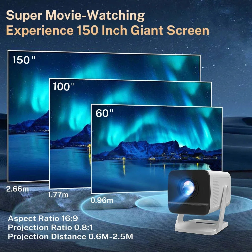 LynCast Mini Portable Projector – 1500 Lumens, Bluetooth, Built-in Speaker, Android 11, Auto Keystone, HDMI/USB, Home Theater