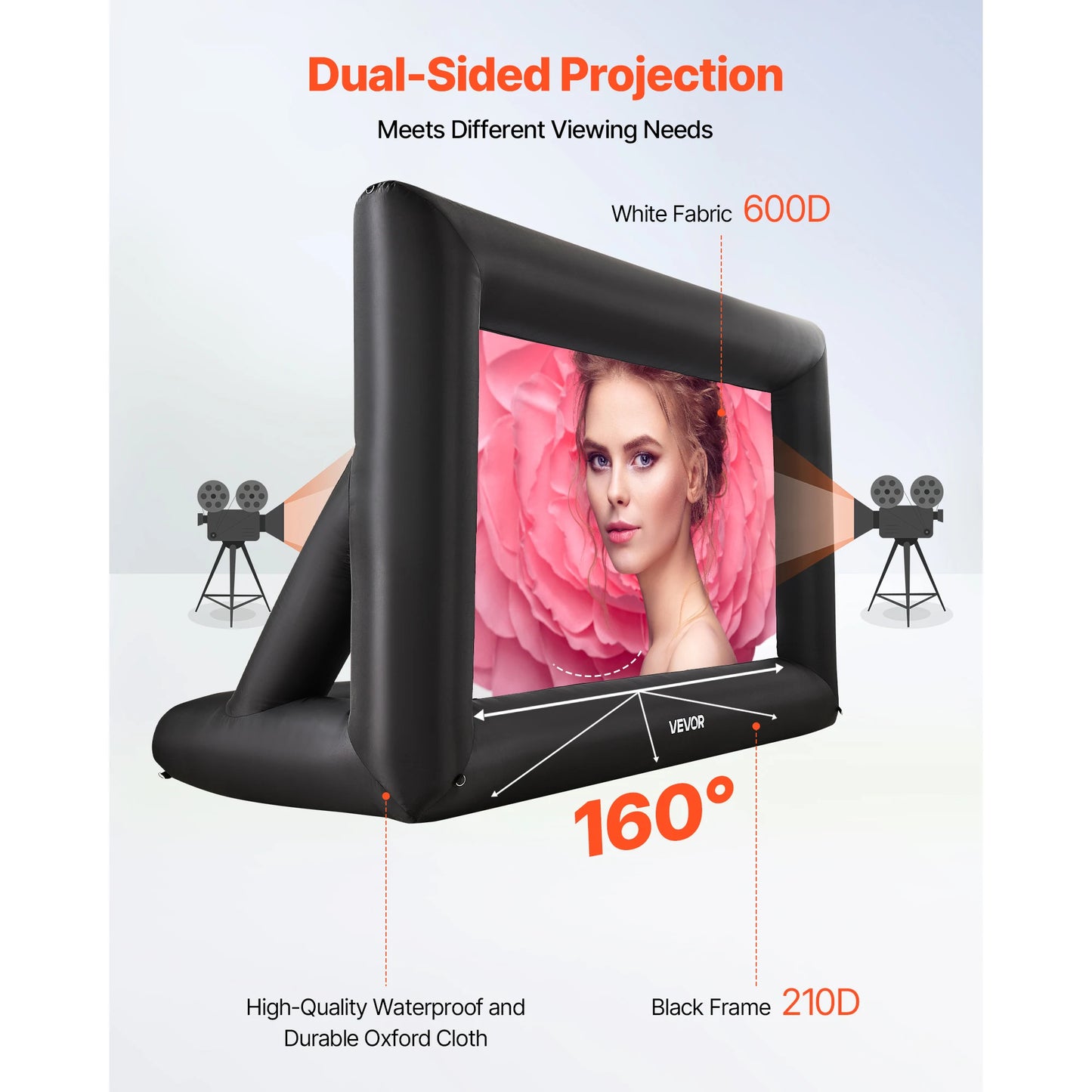 SucceBuy 14/15/16/18/20 FT Inflatable Projector Screen with 120W Air Blower Projector Screen for Outdoor Theater Theme Party