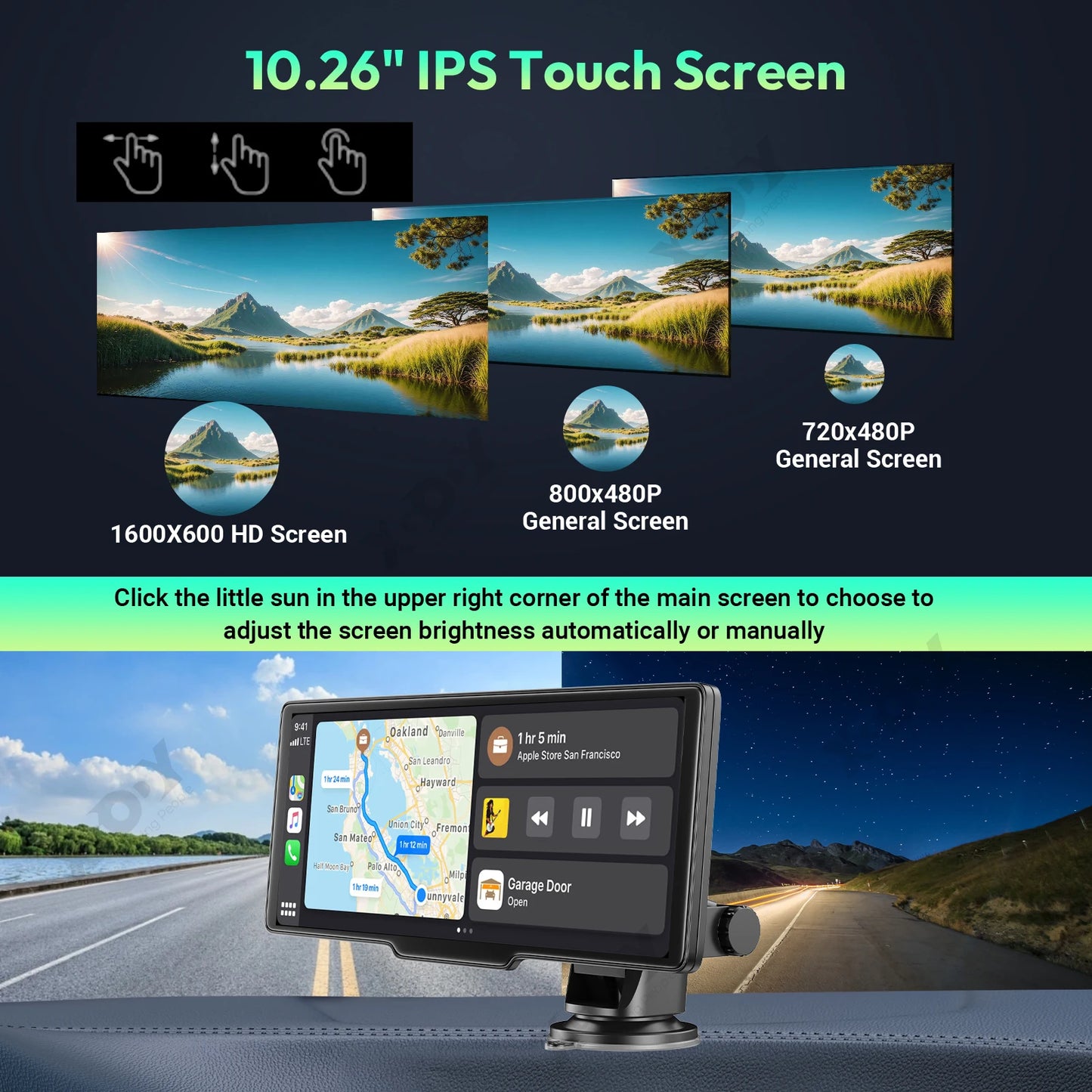 4K 1080P  10.26" Wireless Apple CarPlay Android Auto Touchscreen Car DVR Dashcam Dual Lens Video Recorder Mirror Link WIFI BT FM