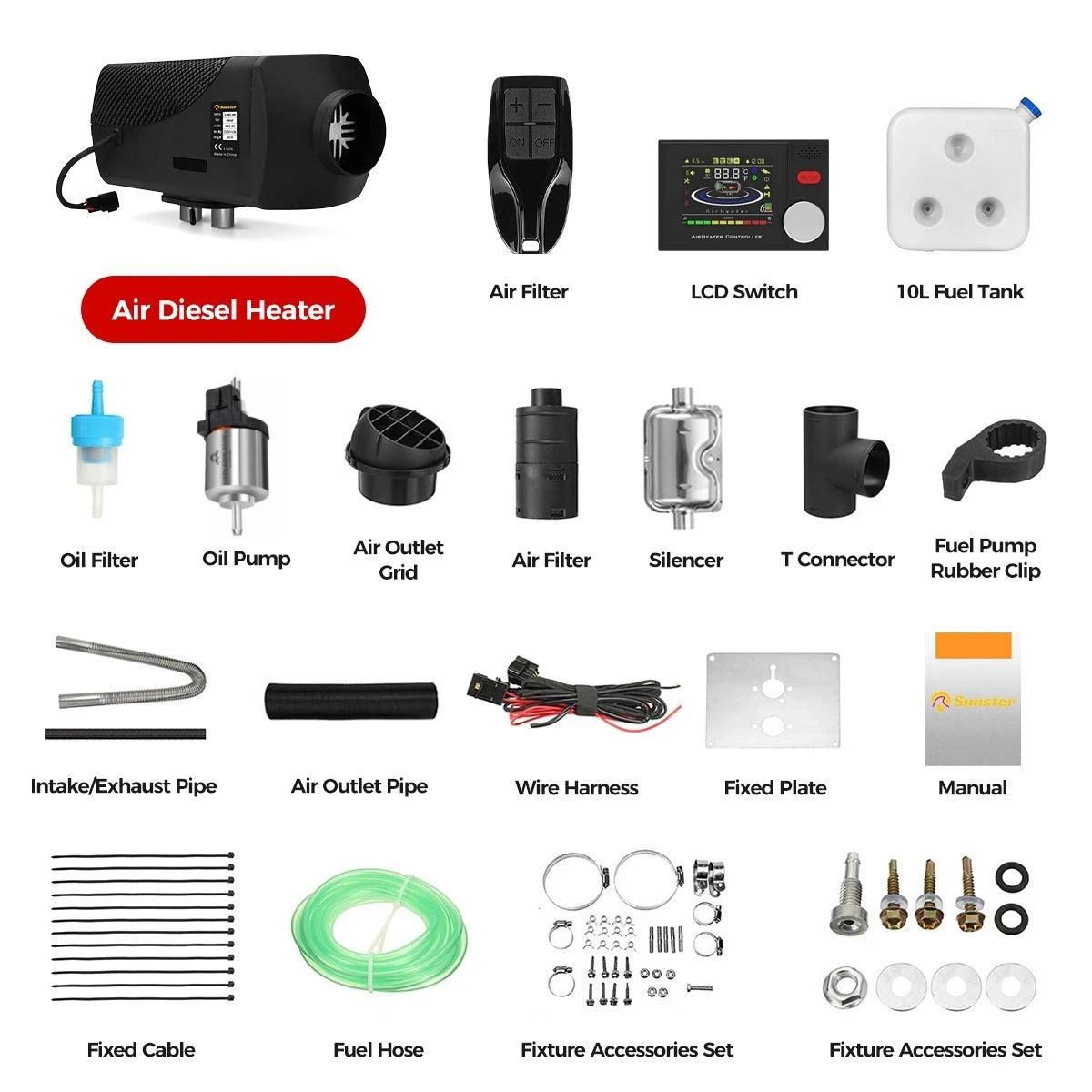 Sunster 12V 24V 8KW Diesel Air Heater Parking Heater Low noise Night Heater with LCD&Bluetooth APP Control For RV Car Truck Home