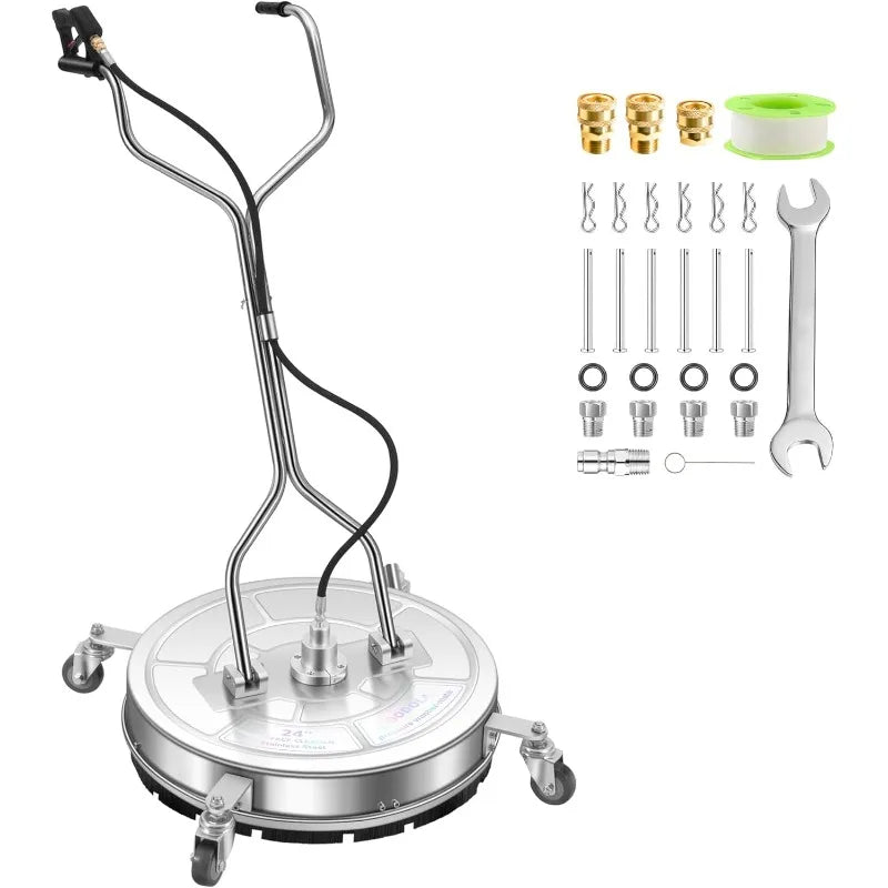 Washer Surface Cleaner with 4 Wheels - Stainless Steel Dual Handle Surface Cleaner for Pressure Washer Attachment f