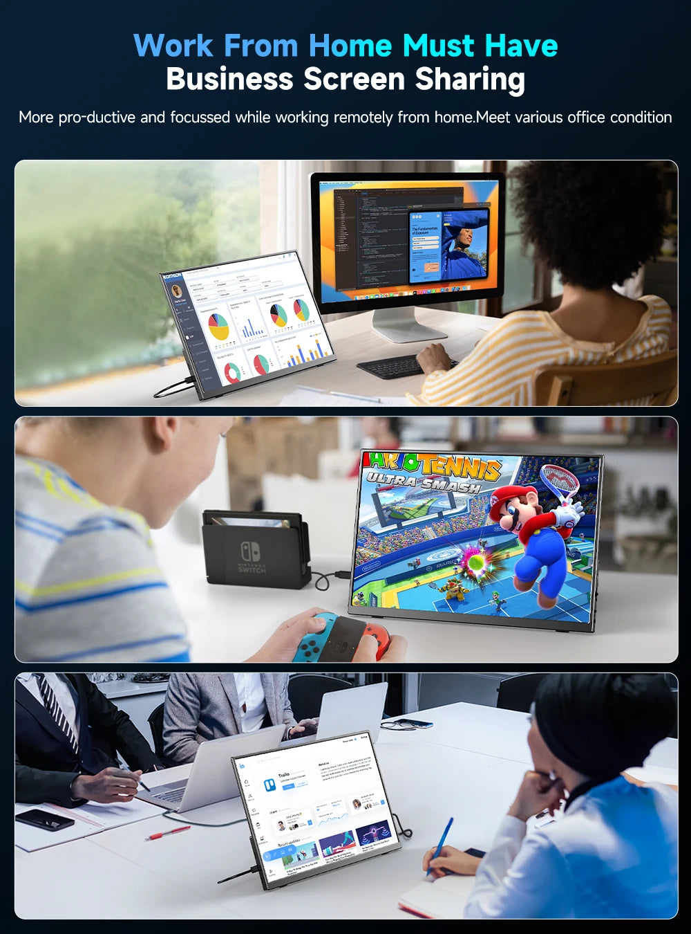 UPERFECT 4K Portable Monitor 13.4" 3840 * 2400 IPS HDMI USB C Computer Gaming Display Extenal Screen For Laptop PC Phone Switch