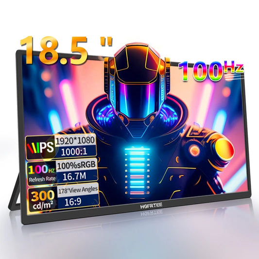 HGFRTEE 18.5inch 100Hz Portable Monitor With VESA Hole Stand PC Gaming Extended Display ADS-IPS Large screen Support Type-C HDMI