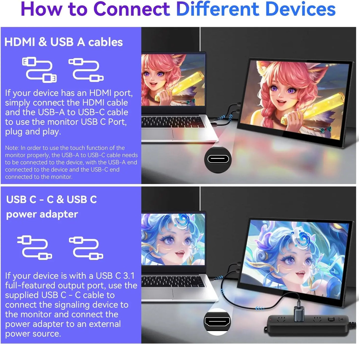 UPERFECT 16" 2K Portable Monitor 2560*1600 16:10 100%sRGB 500Cd/m² 120Hz Gaming Display For Xbox PS5 Switch Laptop Mac Phone