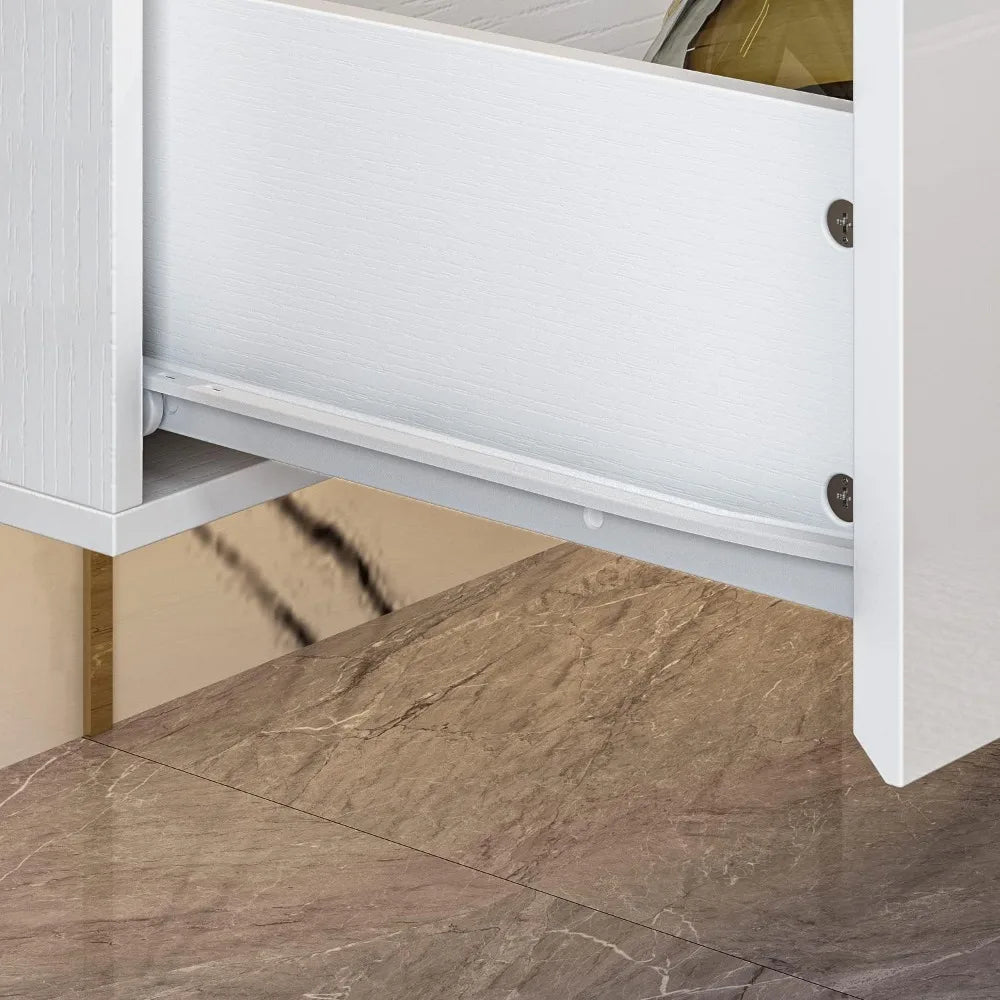 Floating LED TV Stand for TVs up to 70", Wall Mounted Wood Media Console with Glossy Surface & LED Lights, Modern Entertainment