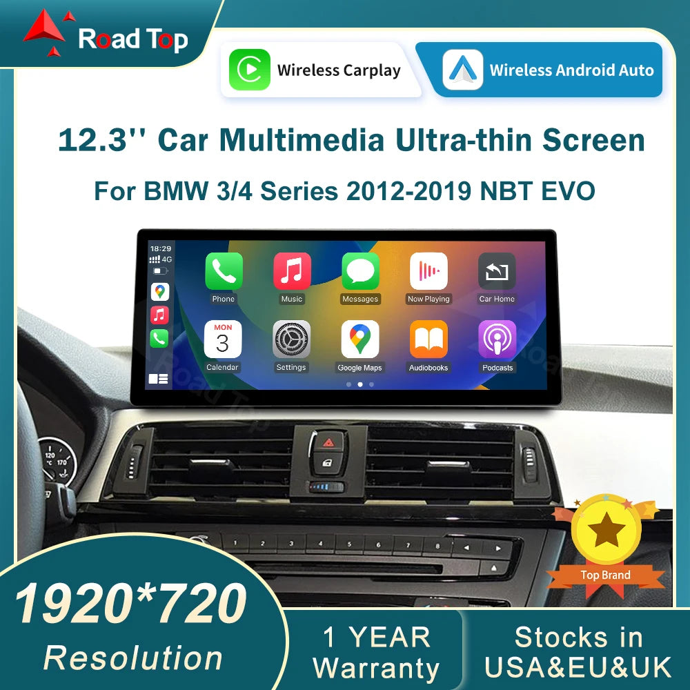 12.3 Wireless CarPlay Linux System Multimedia Display For BMW Series 3 4 F30 F31 F32 F33 F34 F36 2012-2018 Android Auto Airplay