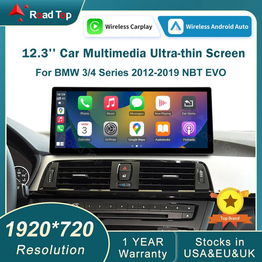 12.3 Wireless CarPlay Linux System Multimedia Display For BMW Series 3 4 F30 F31 F32 F33 F34 F36 2012-2018 Android Auto Airplay