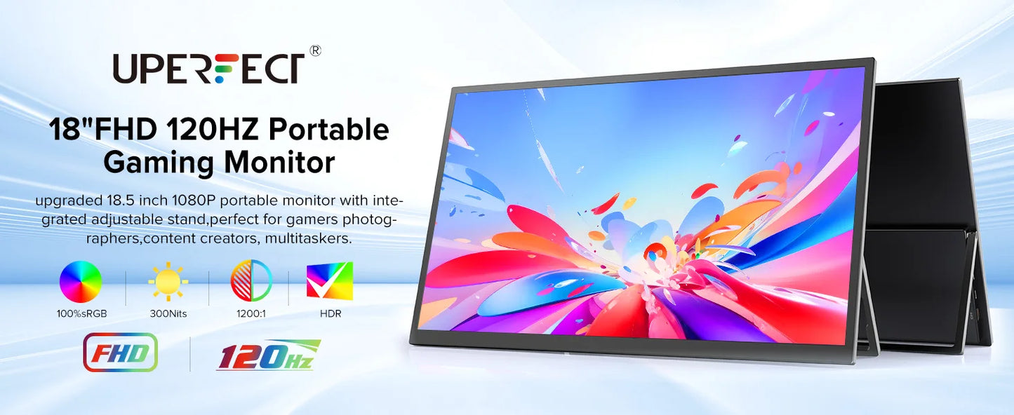UPERFECT 18.5" Touchscreen Smart Portable Monitor with Metal Frame FreeSync 100%sRGB HDR 120Hz Gaming Screen Extender for Laptop