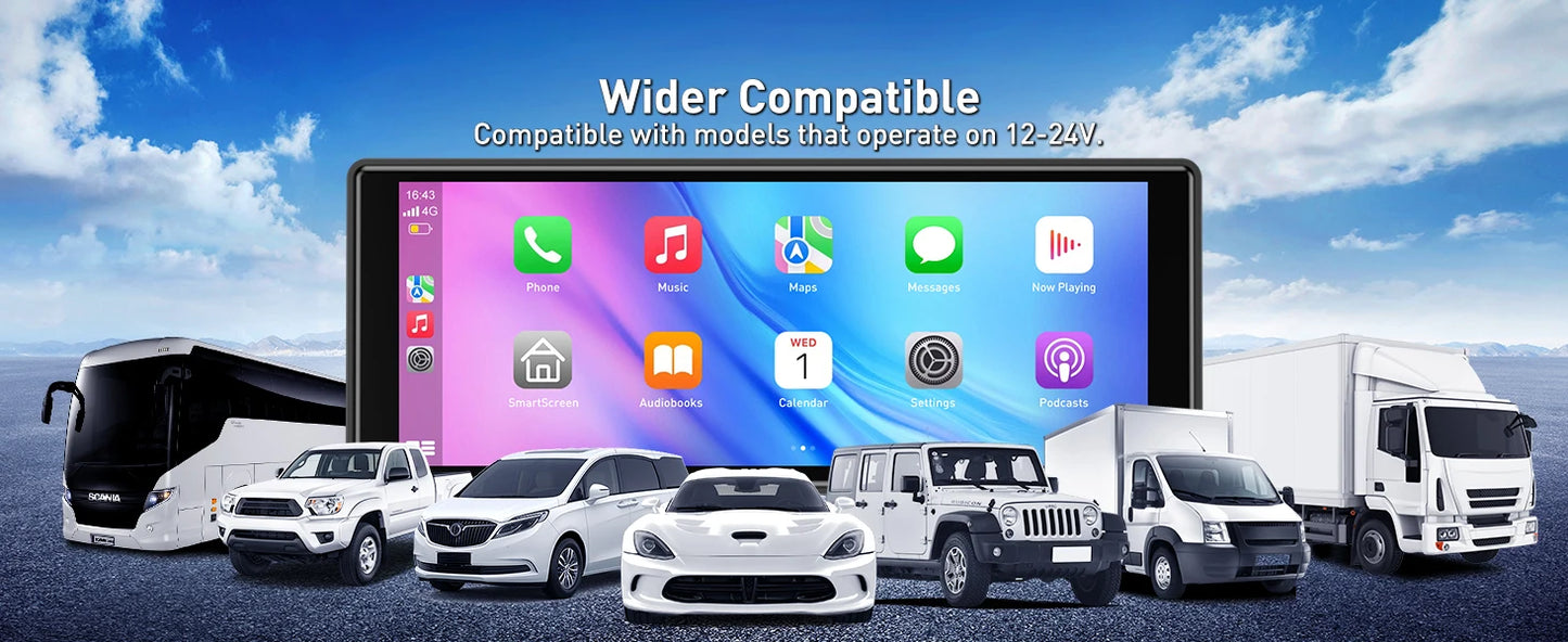 ESSGOO 10.26" portable universal car stereo Radio HD Tour screen GPS Navi WIFI Apple carplay Android auto BT MIrror link AUX FM