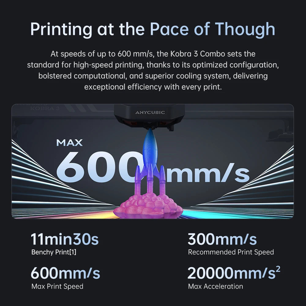 ANYCUBIC Kobra 3 AE Version FDM Max 600mm/s Print Speed 3d Printer 25-Point Automatic Leveling With 9.8x8.7x8.7inch Print Size
