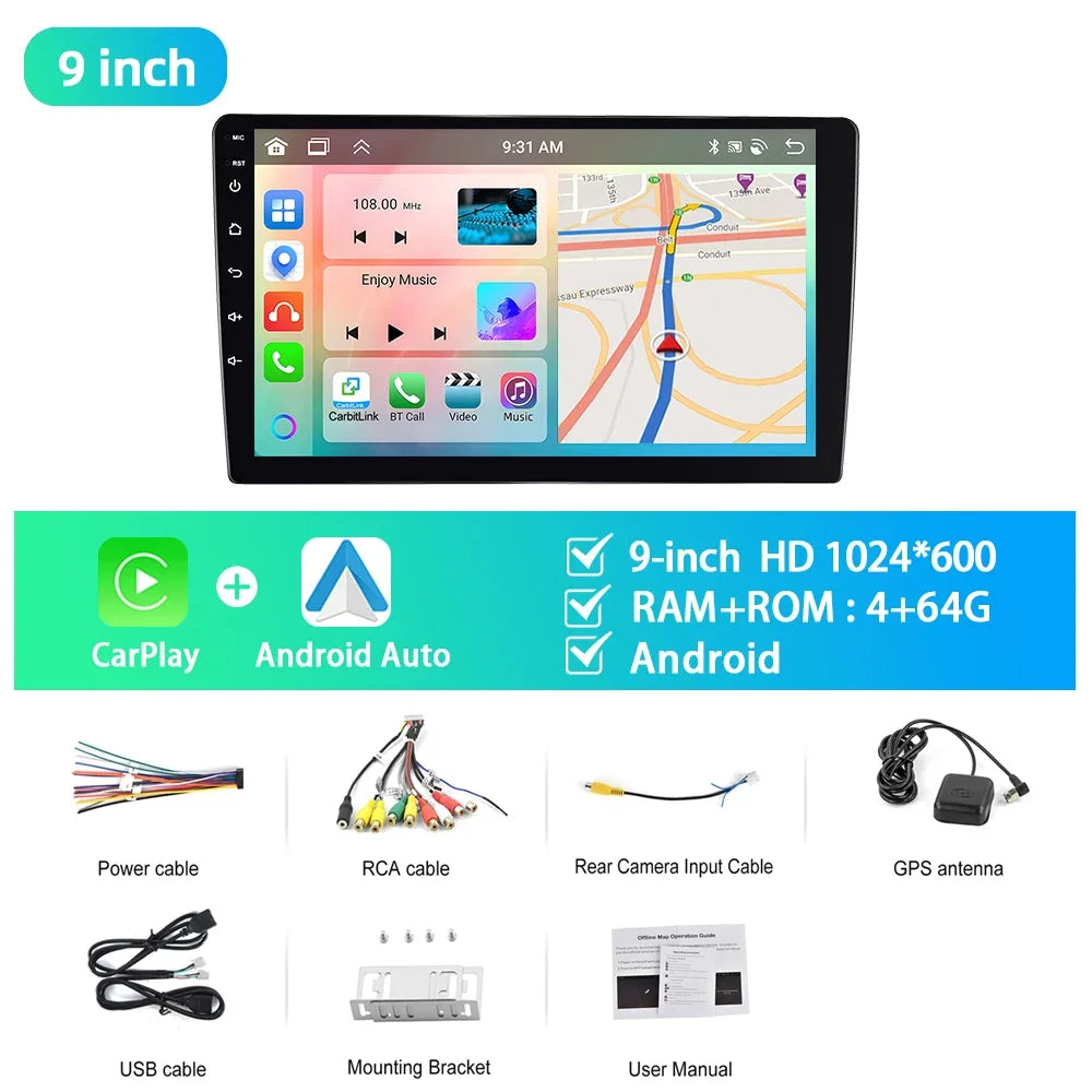 Podofo 10.1"/9"/7 " Android Car Radio 2Din Multimedia Video Player Carplay Android Auto Car Stereo For Toyota Volkswagen Hyundai