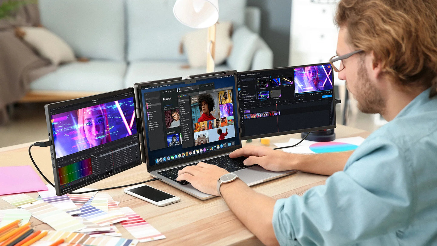 EVICIV 2K Laptop Screen Extender 14" QHD 1440P Portable Triple Monitor with 180° Automatic Rotation for Wins Mac Dex Chrome Work