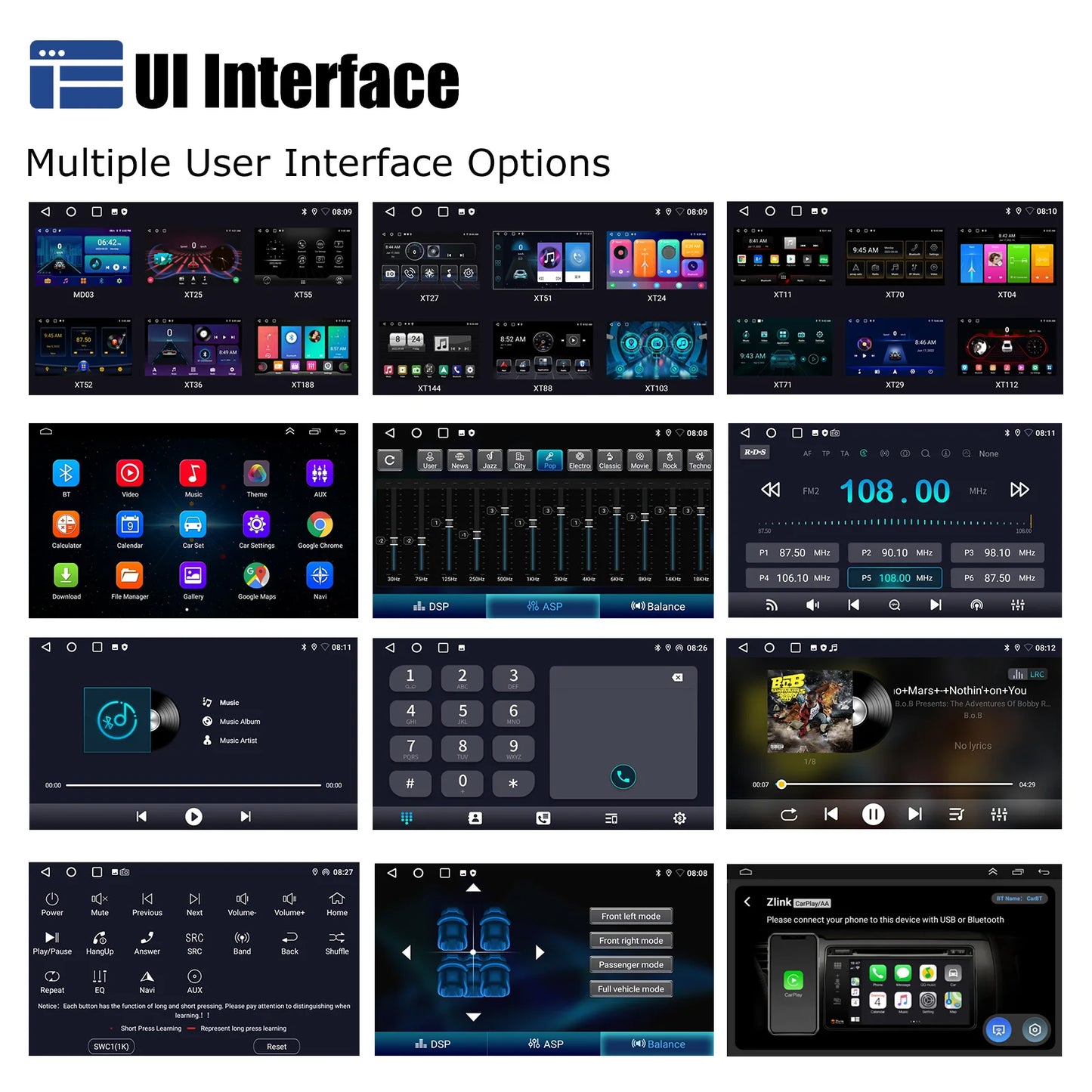 7" Double 2 DIN Android 14 CarPlay Car Stereo Multimedia Video Player GPS Navigation Wifi FM/RDS Bluetooth Multimedia Fit Nissan