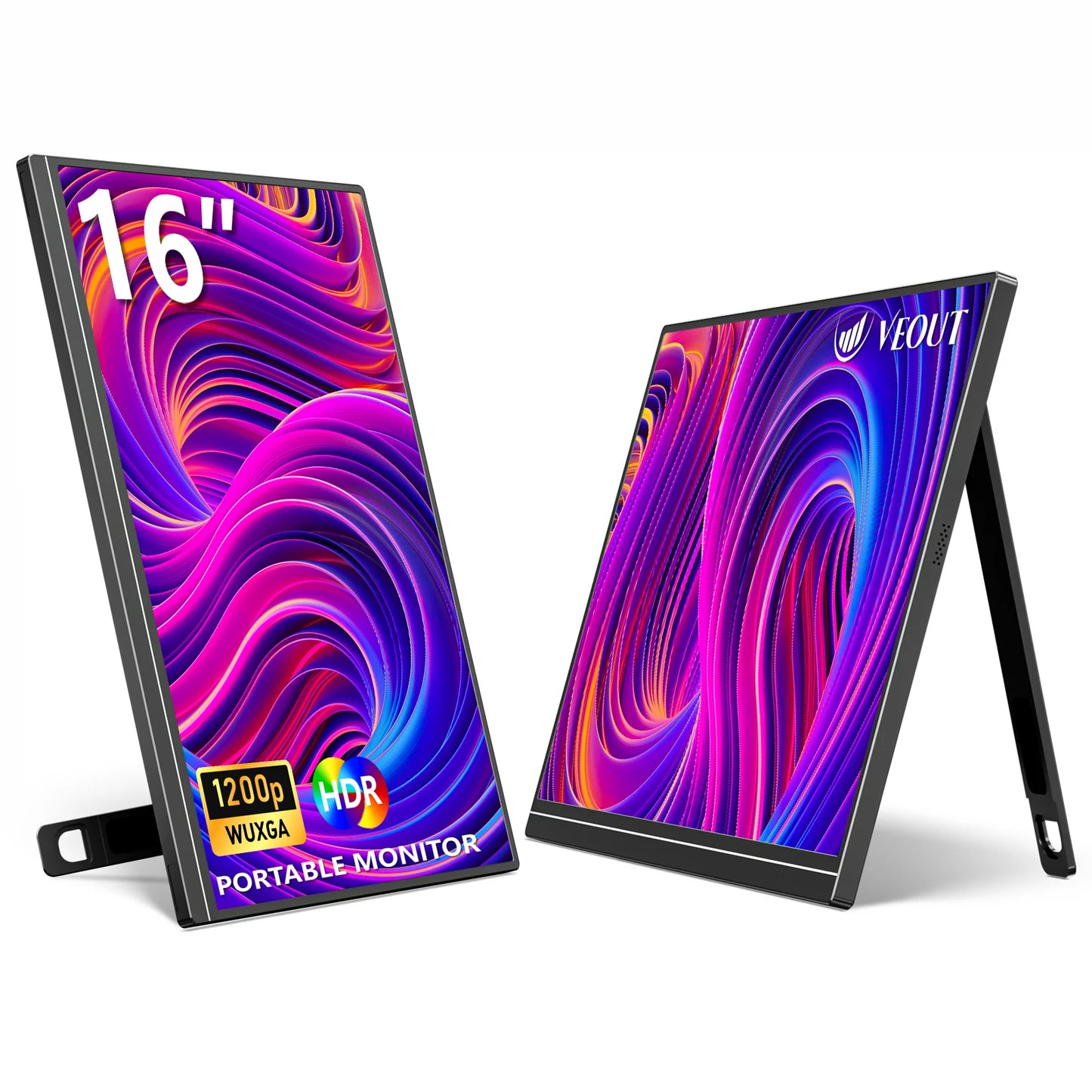 VEOUT Ultra-Portable 16inch 1920x1200 HD Monitor with Built-in Stand, HDR & Freesync, Plug-and-Play Connectivity for Smartphones
