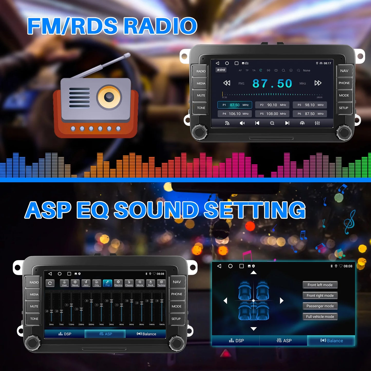 ESSGOO 7" Android 14 4G+64G Apple Carplay Car Stereo GPS NAVI WIFI RDS FM BT for VW Golf 5 6 Passat Polo Touran Tiguan Caddy EOS