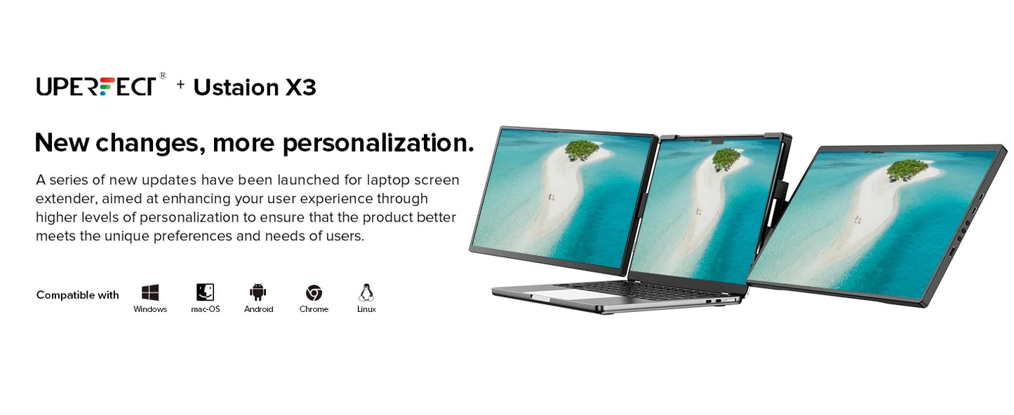 UPERFECT 14" 2K Triple Portable Monitor 2240x1400 QHD IPS Dual Display with Rotation Kickstand Laptop Screen Extender for MacOS