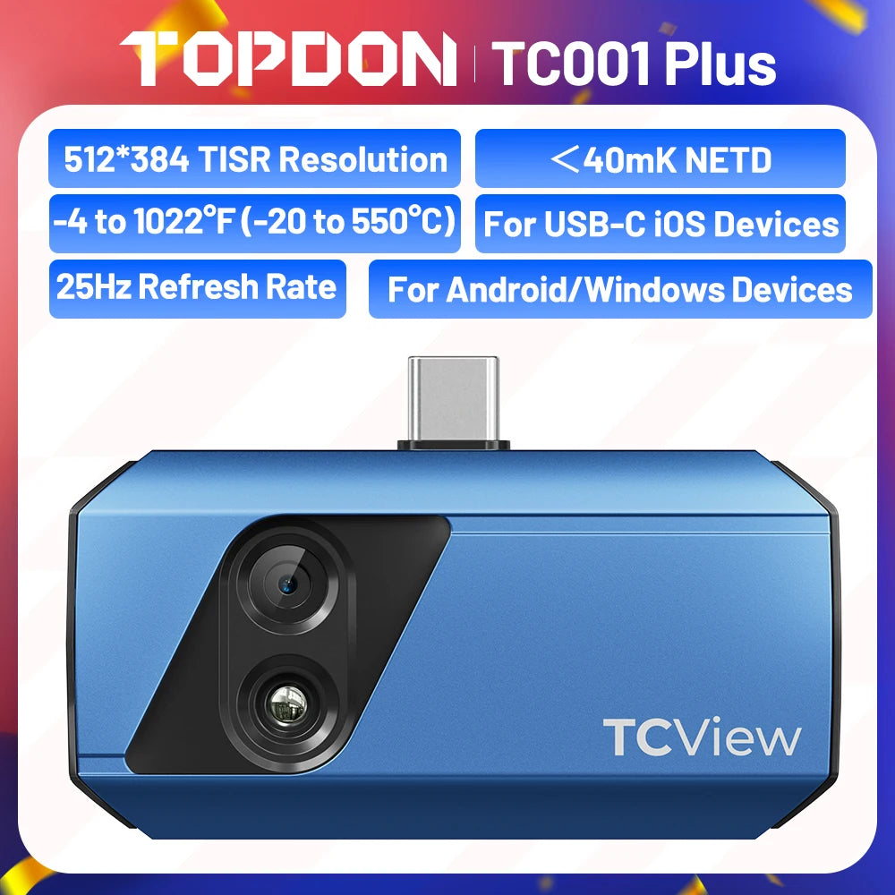 TOPDON TC001 Plus Thermal Camera 256*192 Pixels 100W Visible Light Lens High Resolution Infrared Handheld for Android Tablet