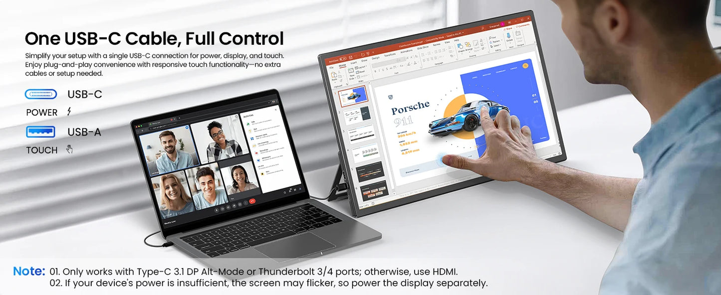 UPERFECT UMax 21 Touchscreen 21.5" 120Hz Computer Display 1080P 100% sRGB USB-C HDMI HDR Gaming Portable Monitor for Laptop Mac