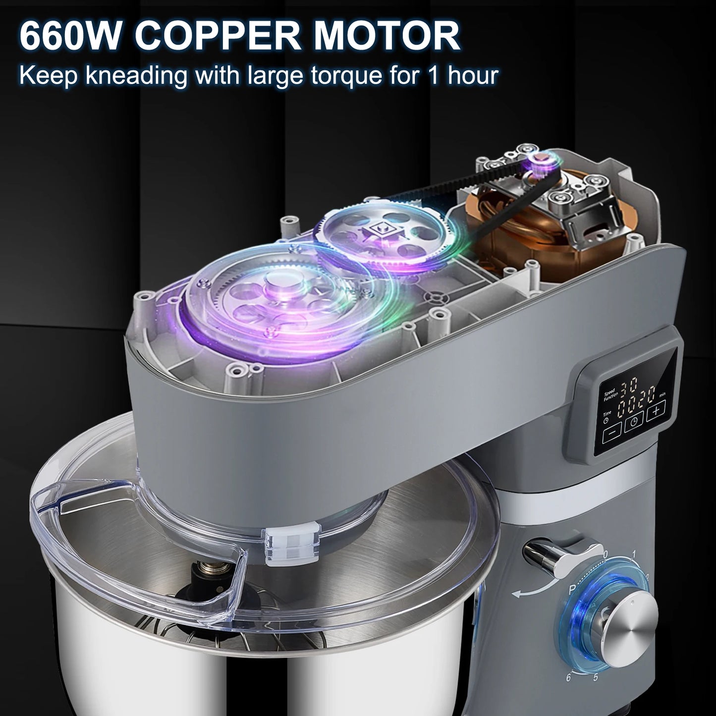 SucceBuy 5.5/7LElectric Stand Mixer with 6Speeds LCD Screen Timing Food Mixer Cream Egg Whisk Whip Dough Kneader With Steel Bowl