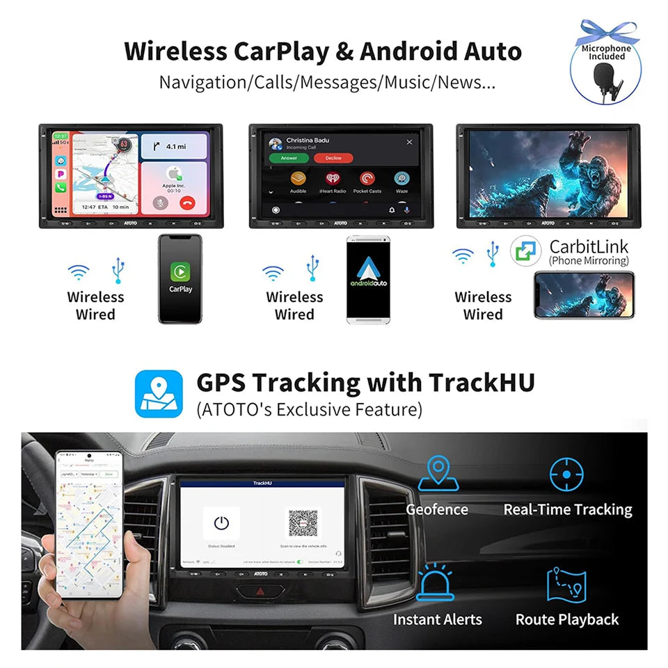 ATOTO 7 inch Double 2 Din Android Car Stereo 4G LTE WIFI GPS Bluetooth Wireless Android Auto CarPlay Screen Car Radio 2Din S8