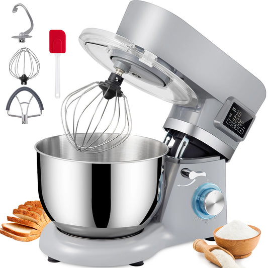SucceBuy 5.5/7LElectric Stand Mixer with 6Speeds LCD Screen Timing Food Mixer Cream Egg Whisk Whip Dough Kneader With Steel Bowl
