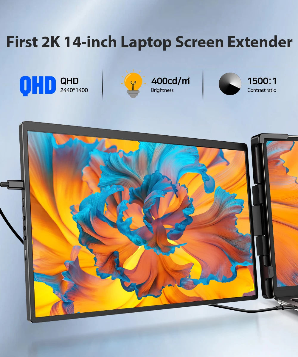 UPERFECT 14" 2K Triple Portable Monitor 2240x1400 QHD IPS Dual Display with Rotation Kickstand Laptop Screen Extender for MacOS