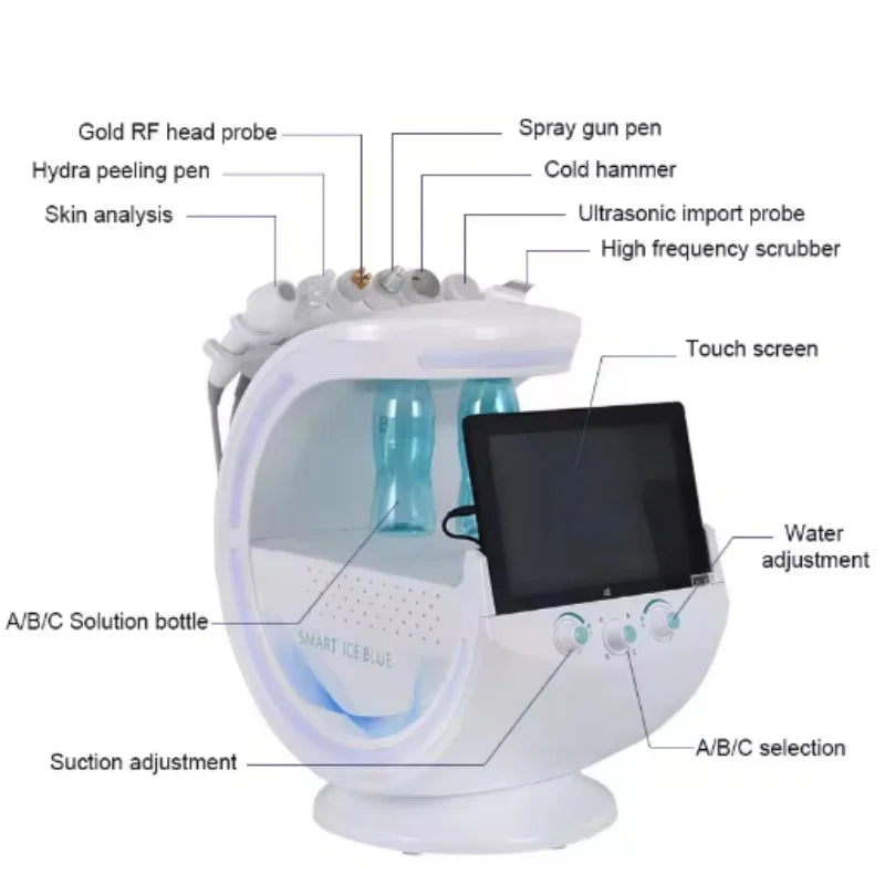 New 7 In 1 Smart Ice Blue Hydra oxyge Dermabrasion Facial Mahcine Skin Cleaning Skin Analyzer Dermabrasion Facial Aquafacial