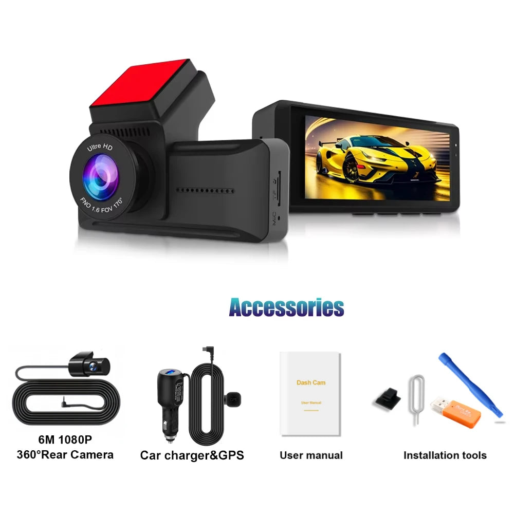 QOZ 4K WIFI Dash Cam Front Camera Dual Lens Dashcam Car DVR Video Recorder with GPS Night Vision 24H Parking for Car