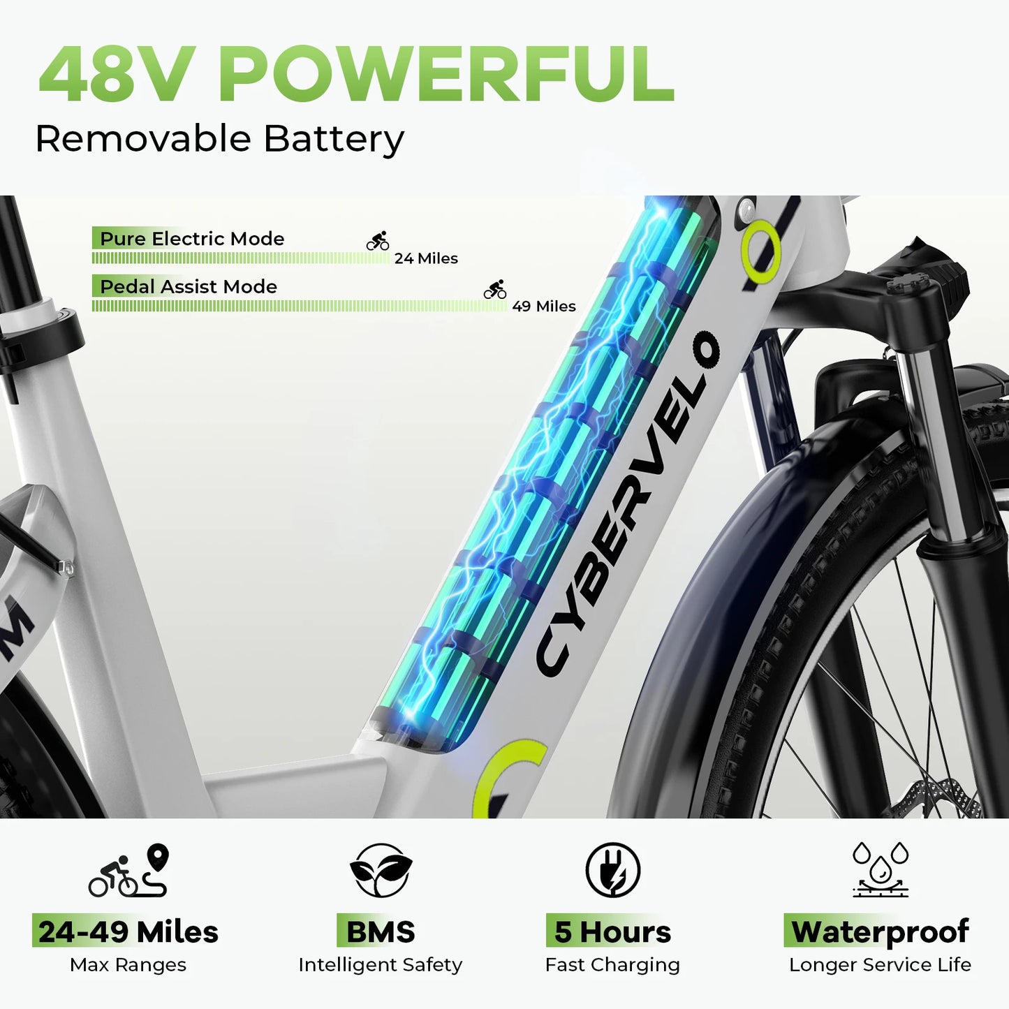 48V 1000W Motor Removable Battery E-Bike, High speed, Max Range 60+ Miles, 26 inch Electric bike