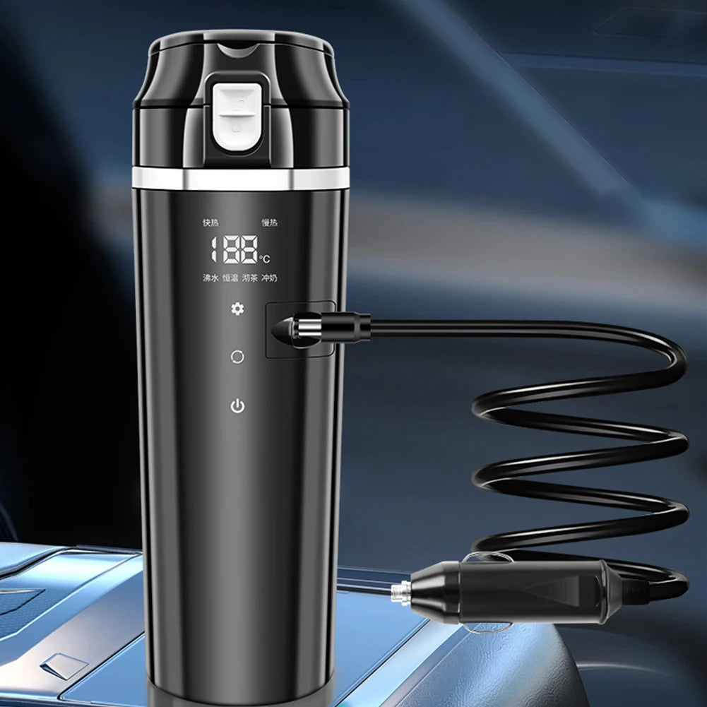 12V/24V Car Heating Cup Digital LCD Display Travel Coffee Mug Warmer Smart Temperature Control Thermos Cup Stainless Steel 500ML